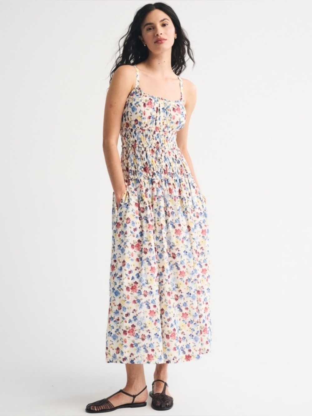 Abercrombie & Fitch Bra Free Smocked Drop Waist Maxi Dress Size Small